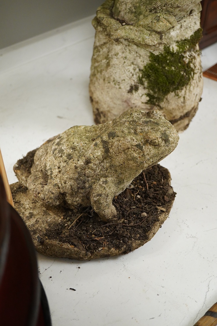 A garden composition stone model of a pig - 29cm high and a similar toad